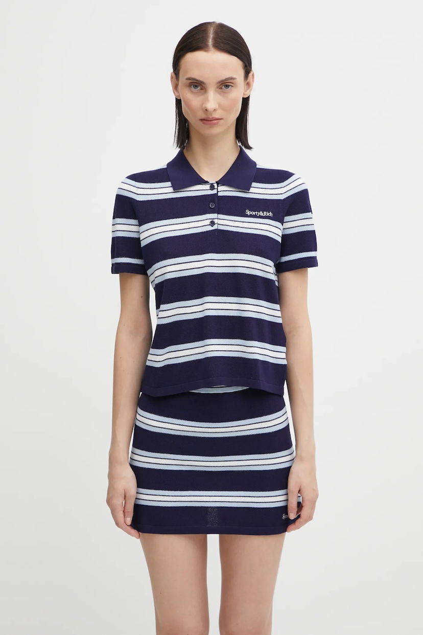 Сорочка поло Sporty & Rich Sporty & Rich Serif Logo Silk Pique Cropped Polo Різнокольоровий | TO076621300BL121