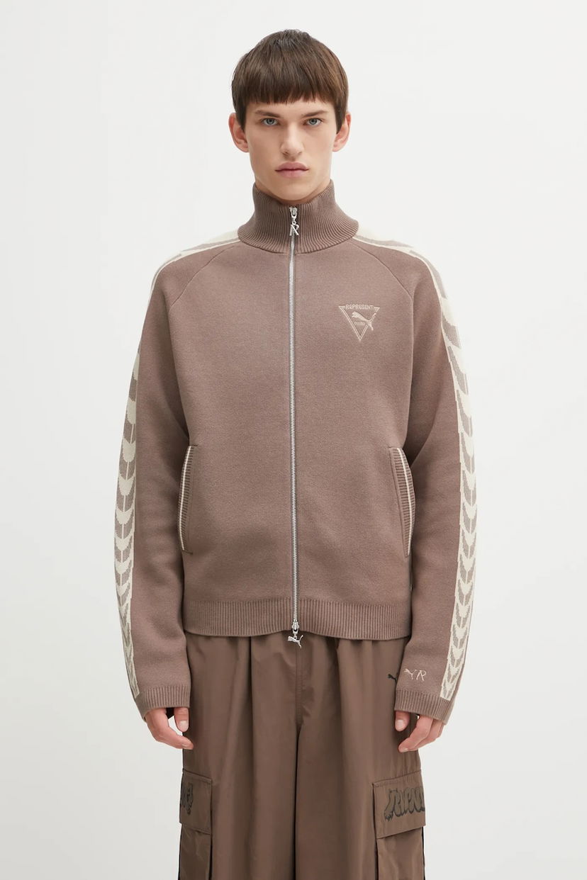 Куртка Puma PUMA x REPRESENT High-Neck Knit Track Jacket with Chevron Stripes Коричневий | 632543