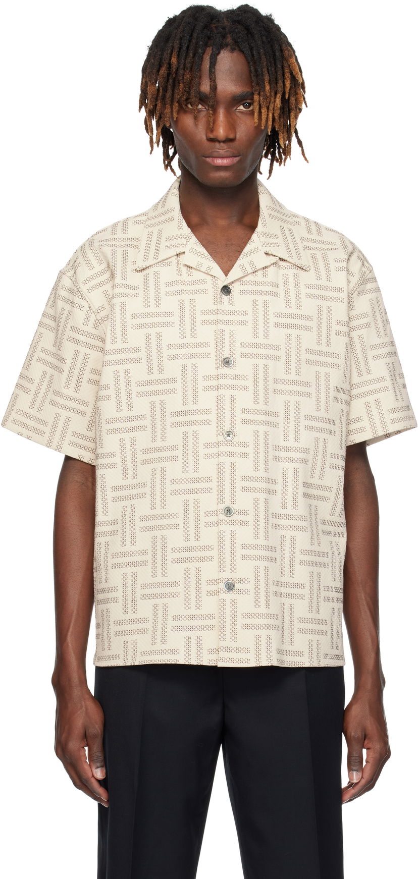 Сорочка KENZO Kenzo Paris 'KENZO Weave' Short Sleeve Shirt бежевий | FF55CH1109JF