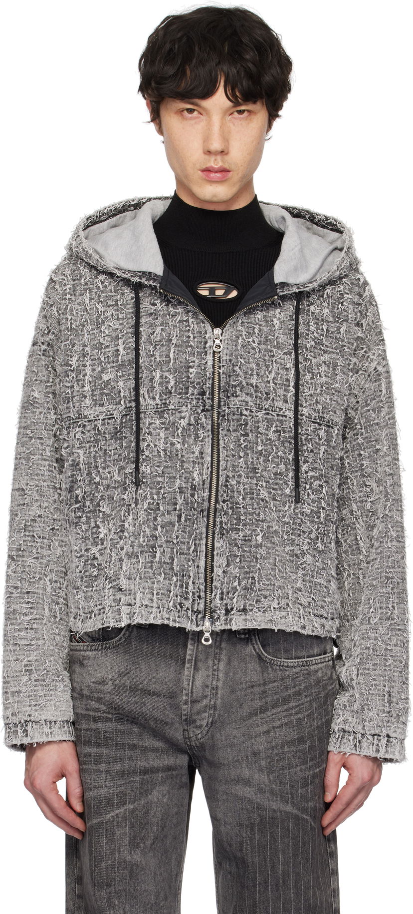 Світшоти Diesel Diesel De-Flow-S1 Frayed Denim Zip-Up Hoodie Сірий | A16366-0ABCR-02