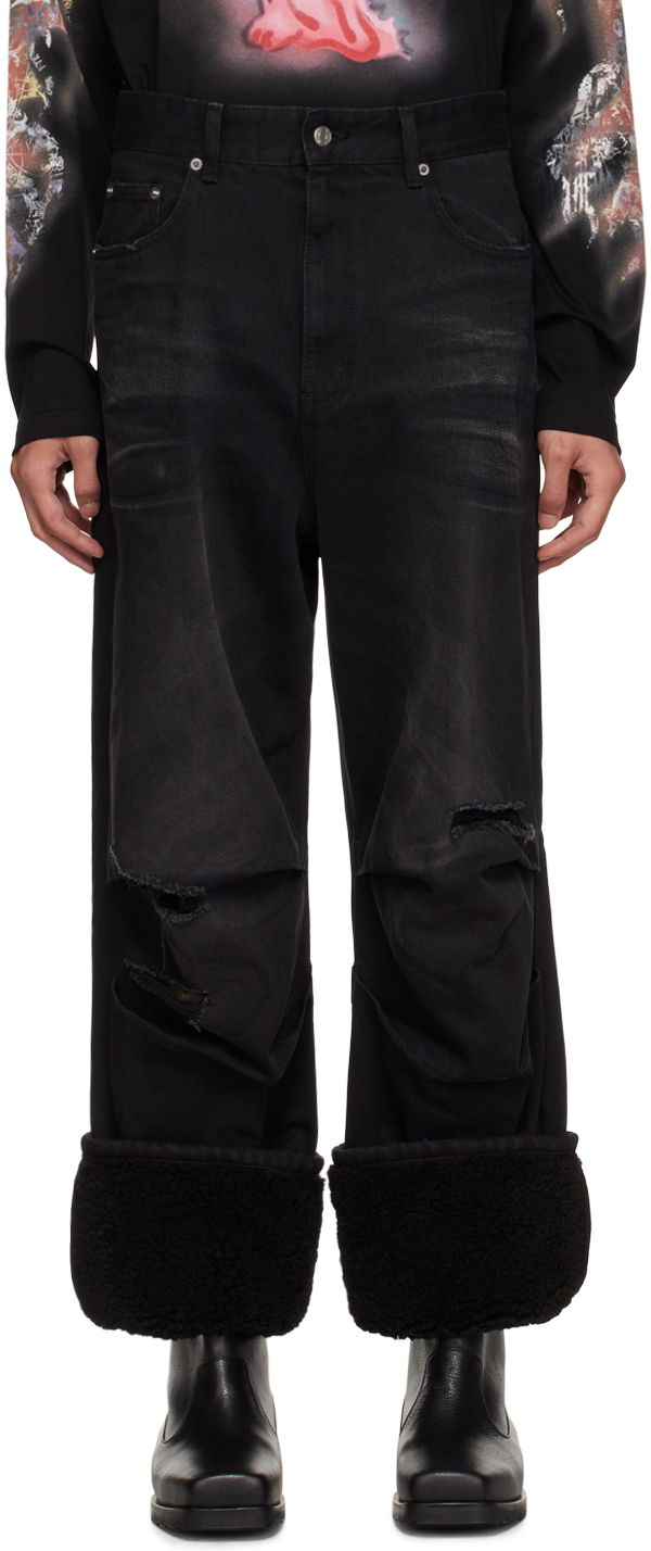 Джинси We11done We11done Faded Shearling Cuff Jeans чорний | WD-DP3-23-315-M-BK