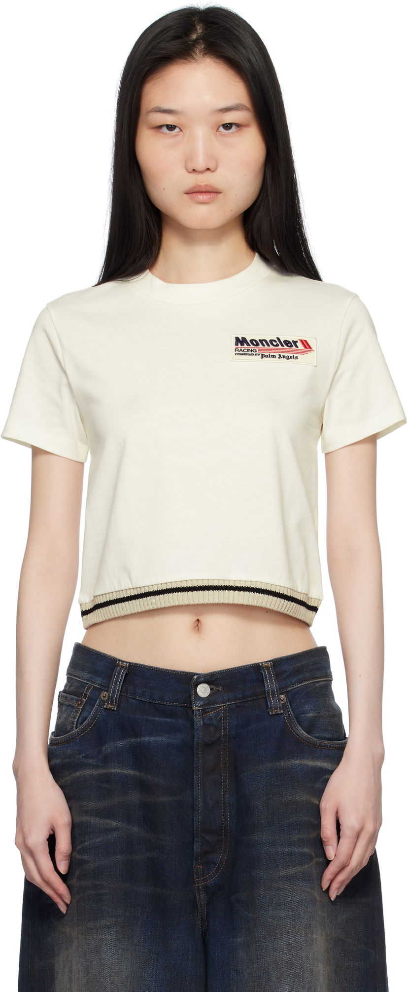 Кроп-топи Moncler Palm Angels Cropped Graphic T-Shirt білий | J209L8C0000289AKK