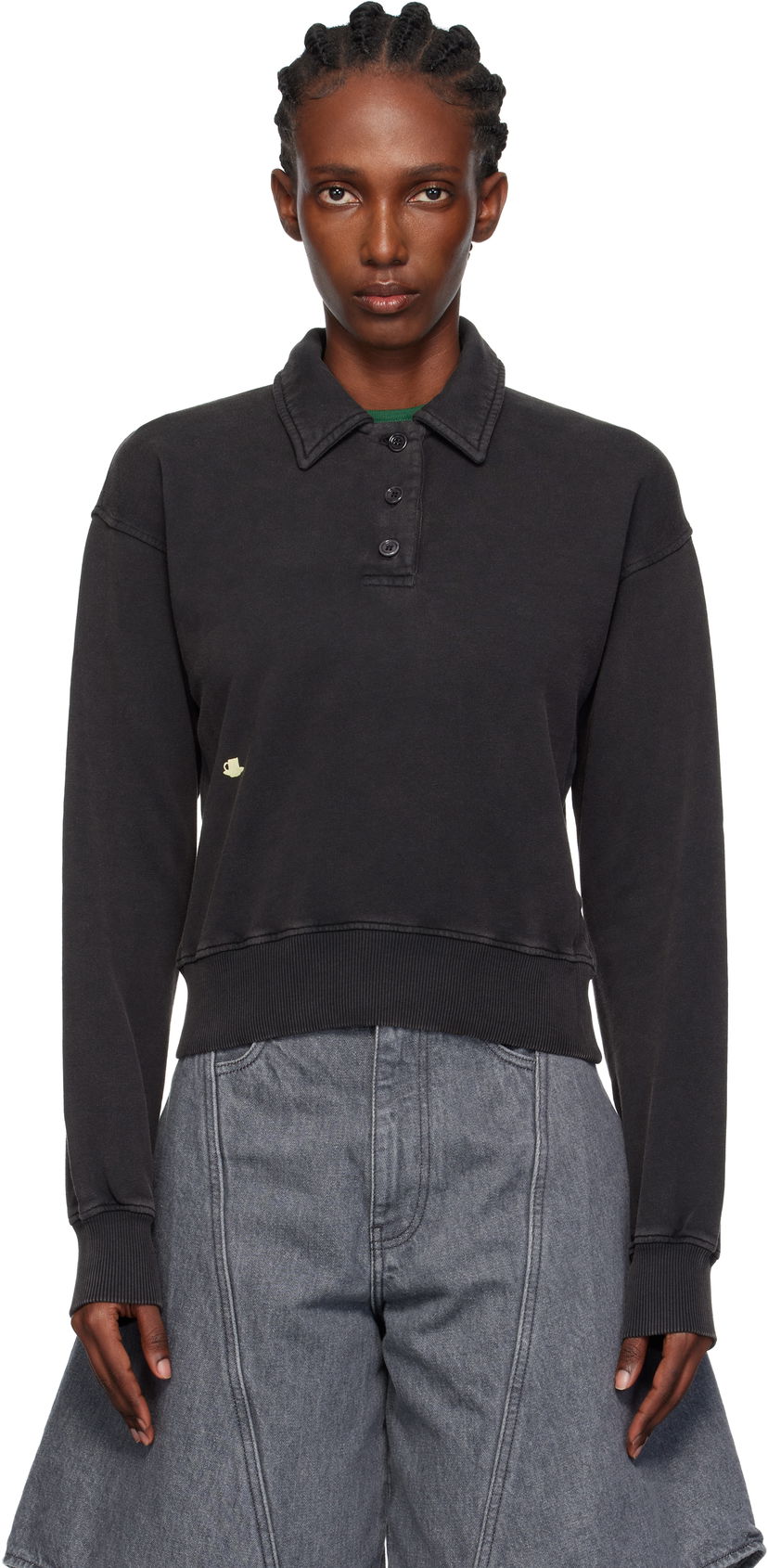 Світшоти JW Anderson JW Anderson Embroidered-Logo Long-Sleeve Polo Sweatshirt чорний | JW0243-PG1843