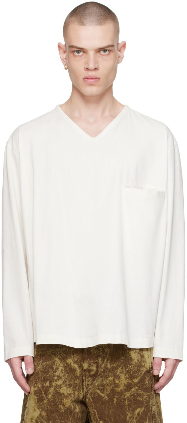 Футболка LEMAIRE Lemaire V-Neck Long Sleeve T-Shirt білий | TO1232 LF1253