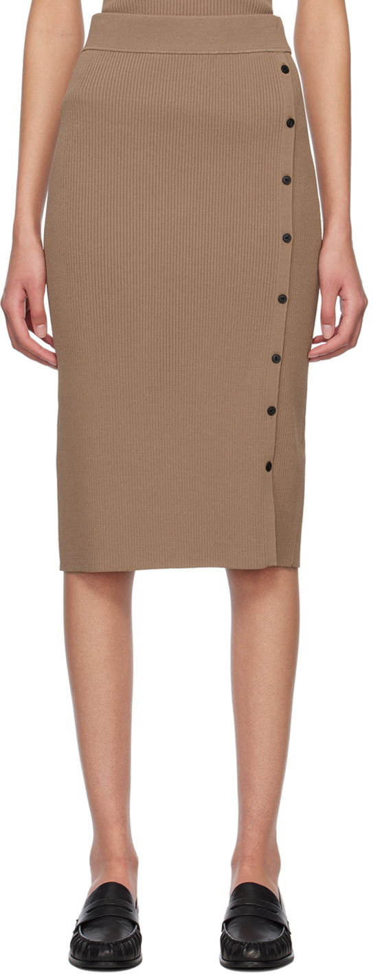 Спідниця rag & bone Asher Midi Buttoned Ribbed Skirt Коричневий | WAS23S026YL26