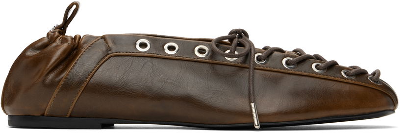 Одяг GANNI GANNI Oleatex Lace-Up Ballerina Flats Коричневий | S3093