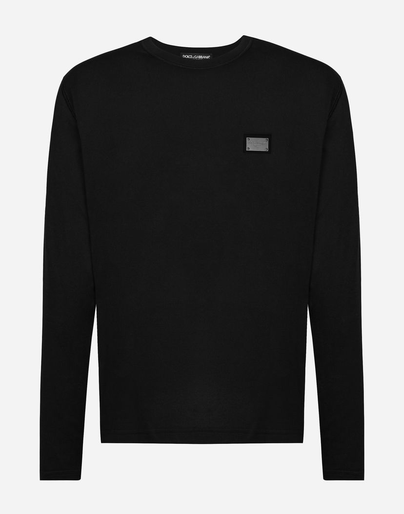 Футболка Dolce & Gabbana Long-sleeved T-shirt With Logo Tag чорний | G8PV0TG7F2IN0000