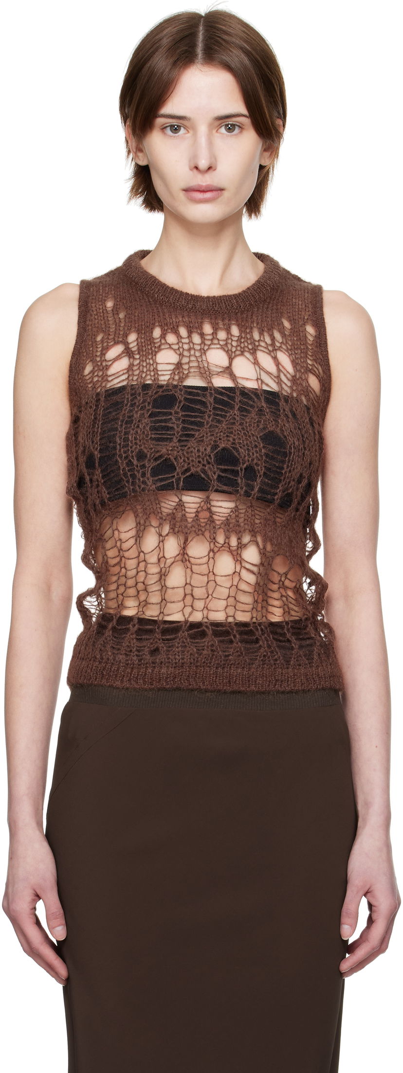 Cветр Rick Owens Rick Owens Hollywood Spider Knit Tank Top Коричневий | RP01E7608 KNETMH