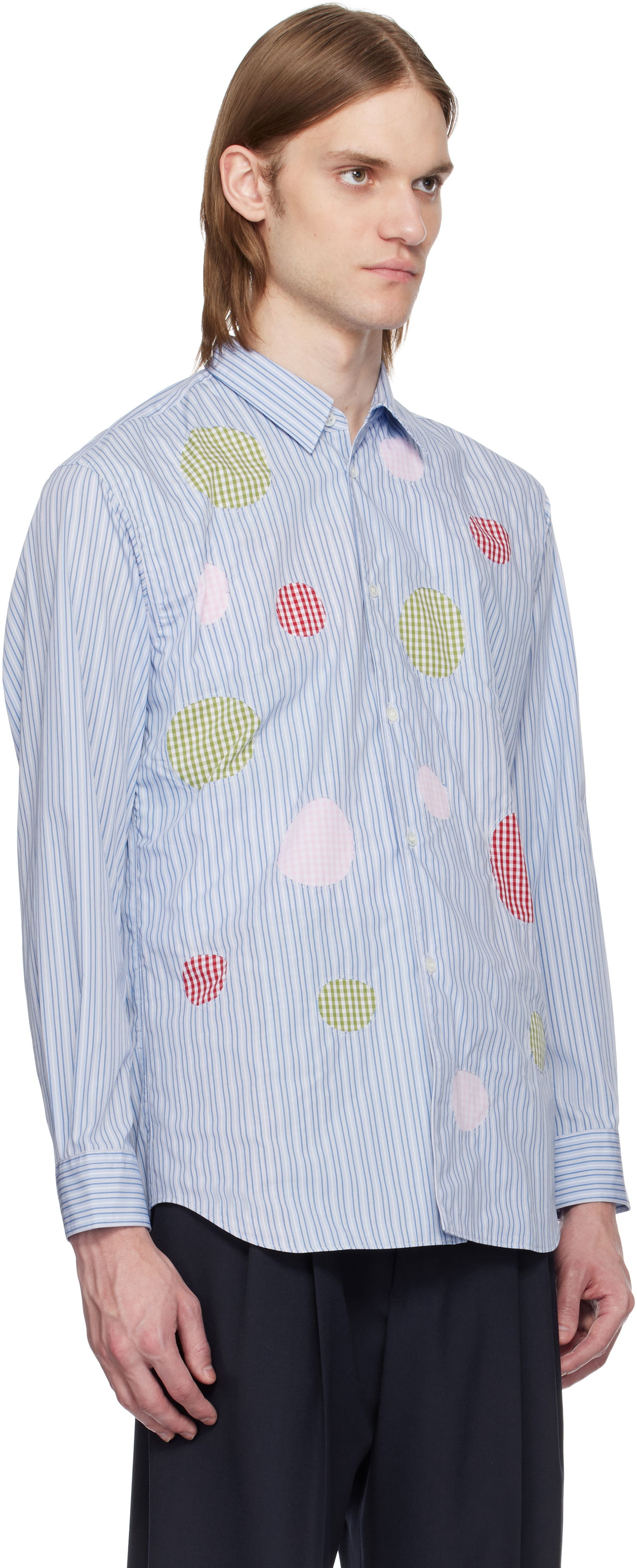 Сорочка Comme des Garçons Comme des Garçons Yarn Dyed Stripe Poplin & Check Shirt Синій | FO-B014-051, 1