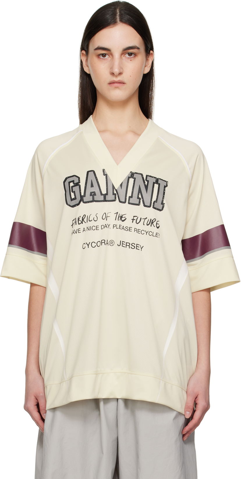 Футболка GANNI GANNI Future Mesh Oversized T-Shirt бежевий | T4298