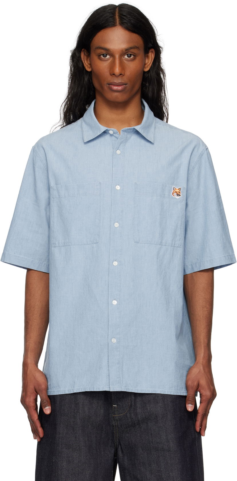 Сорочка MAISON KITSUNÉ Maison Kitsuné Relaxed Short Sleeve Shirt Синій | OM00424WC5006