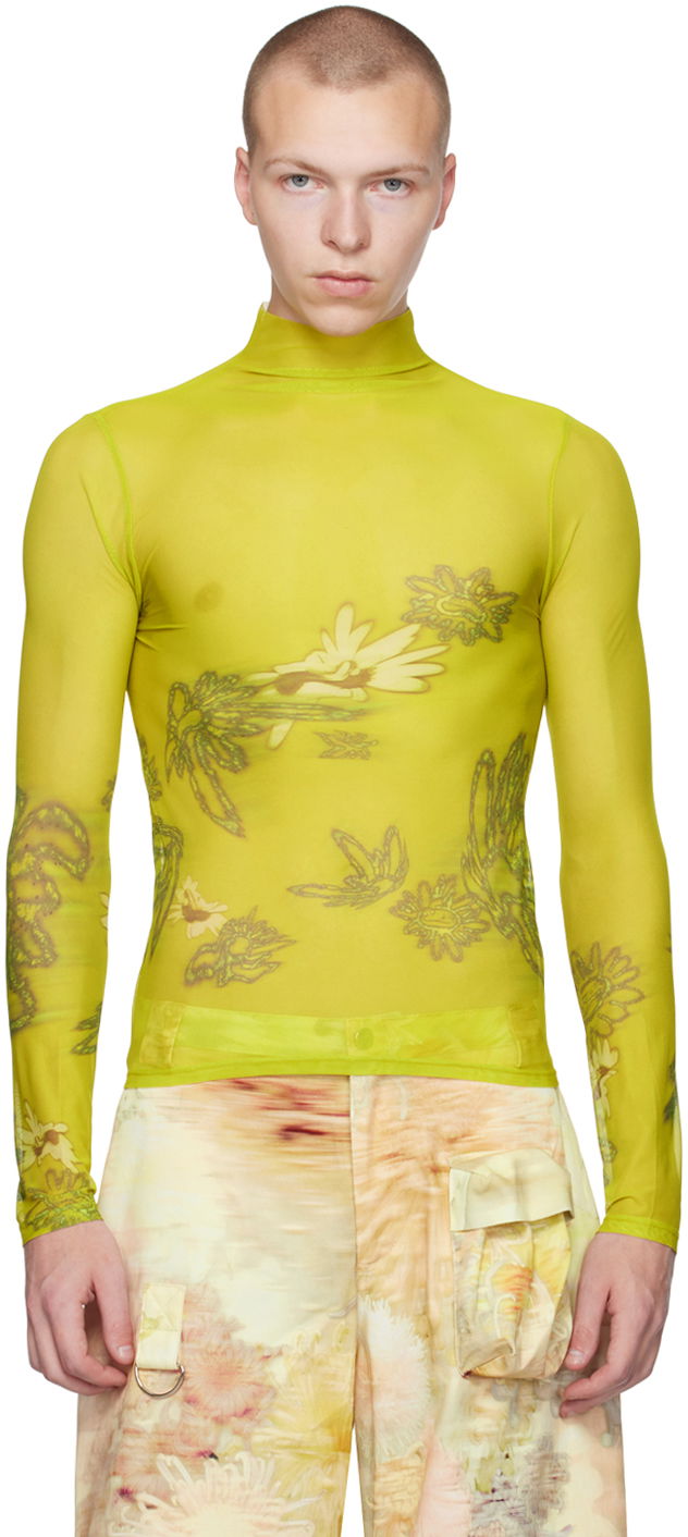 Cветр Collina Strada Collina Strada Thumbtastic Floral Print Mesh Turtleneck Зелений | XX3340