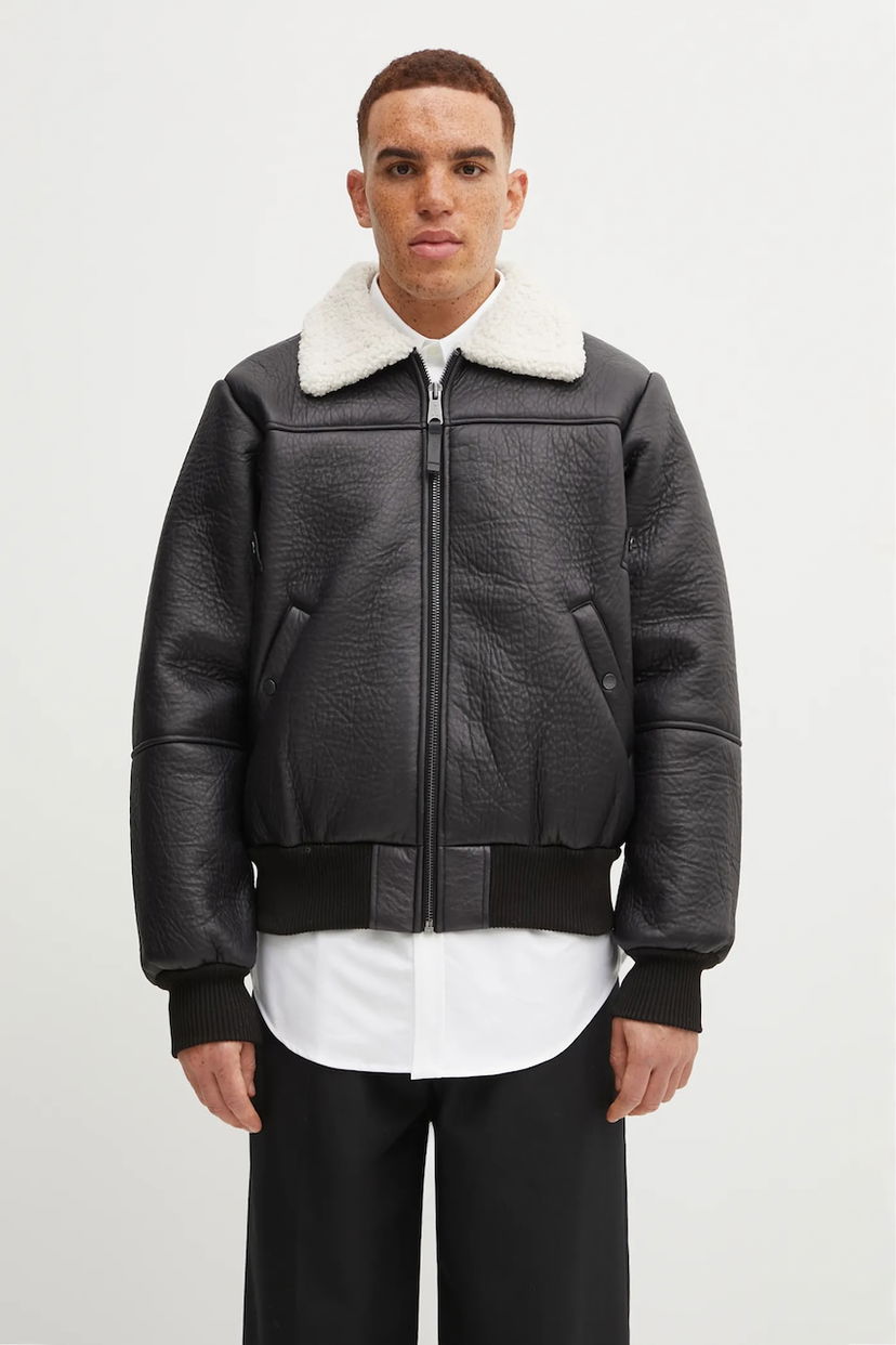 Куртка бомбер Alpha Industries B-15 Modified Faux Leather Bomber Jacket with Faux Shearling Collar чорний | 258117