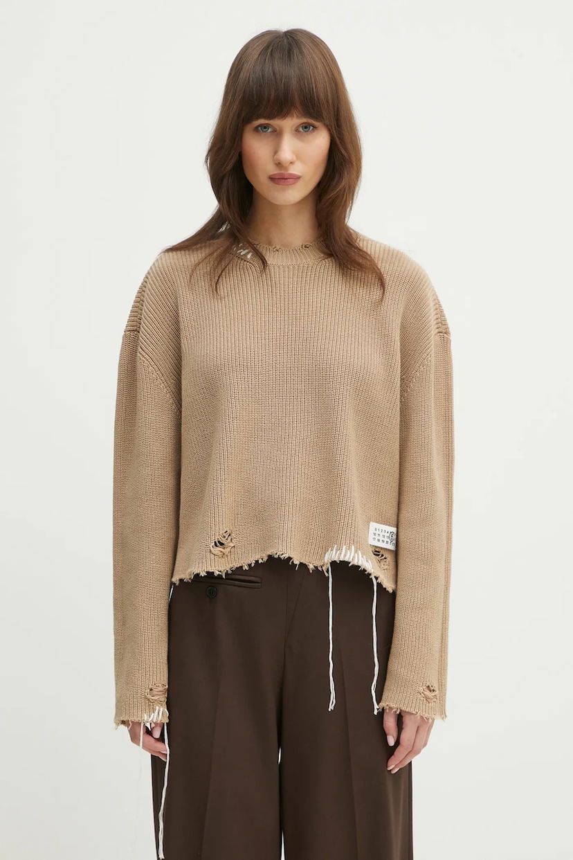 Cветр Maison Margiela MM6 Maison Margiela Distressed Knit Sweater бежевий | S52HL0036