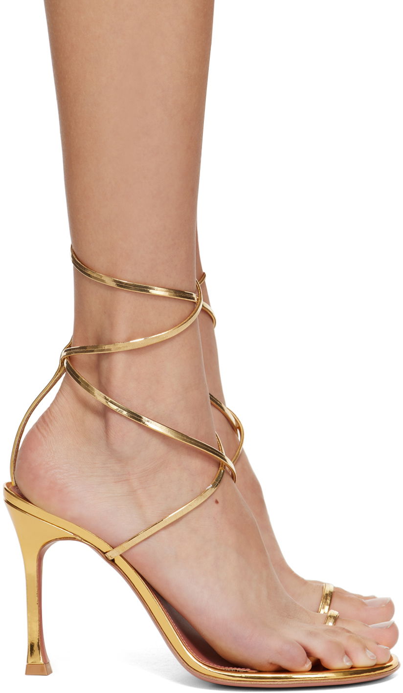 Аксесуари Amina Muaddi Amina Muaddi Henson Thong Lace Up Heeled Sandals Металік | HENSON THONG LACE UP SR MI