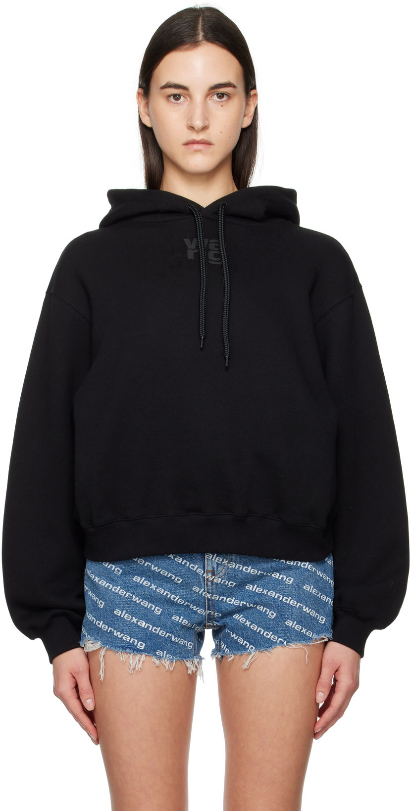 Світшоти Alexander Wang Puff Logo Cropped Hoodie чорний | 4CC3242101