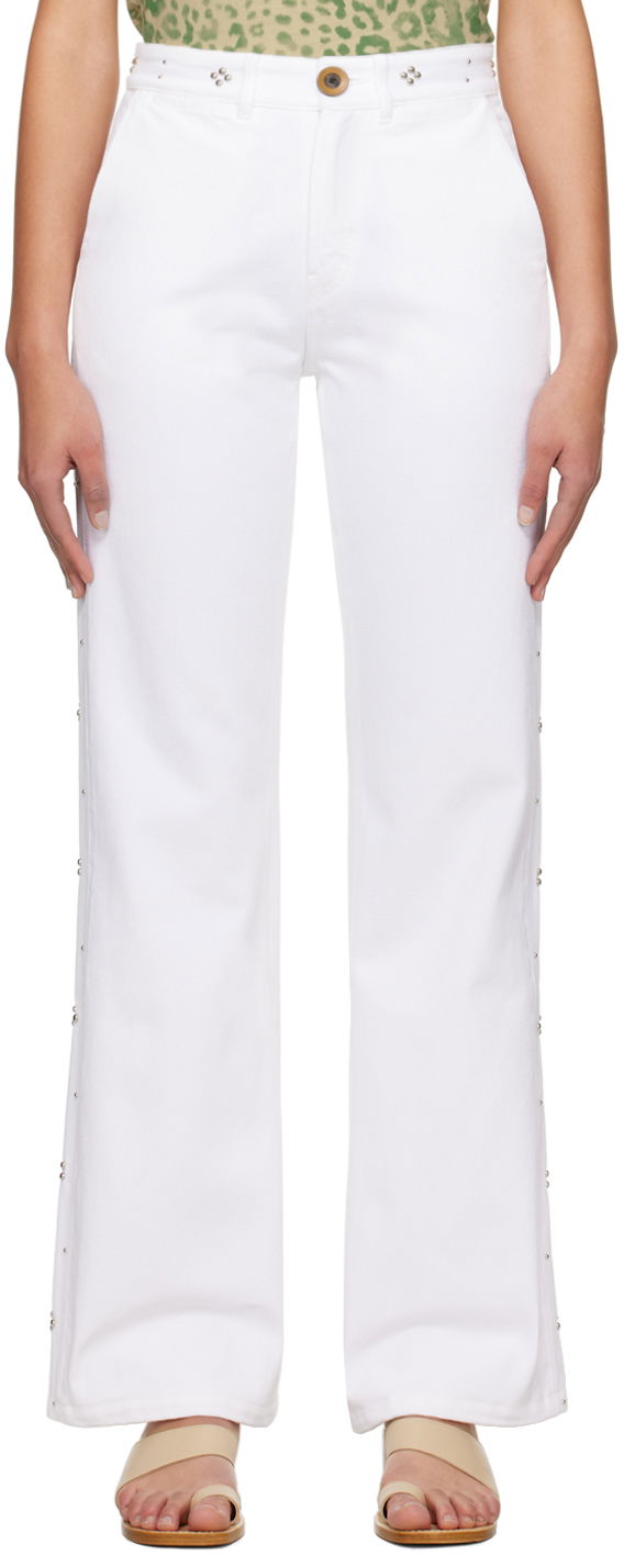 Штани Wales Bonner Wide Leg Jeans With Side Studs білий | WS24DE08-CO13-000