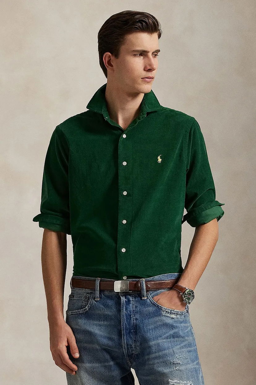 Сорочка Polo by Ralph Lauren 80.2 21W Corduroy Slim Classic Collar Shirt Зелений | 710P00518006