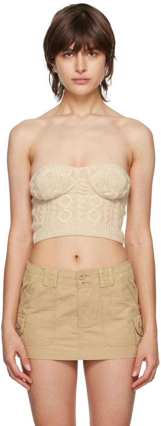 Кроп-топи GUIZIO Guizio Cable Knit Strapless Tube Top бежевий | DGF22C104_CRM