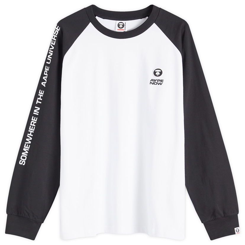 Футболка AAPE by A Bathing Ape AAPE Now Raglan Long Sleeve T-Shirt, Large білий | AAPLTM1541XXNBKX