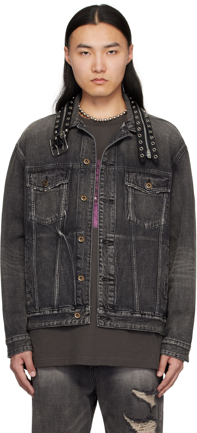 Куртка We11done We11done Belted Collar Denim Jacket чорний | WD-DJ0-25-315-U-BK