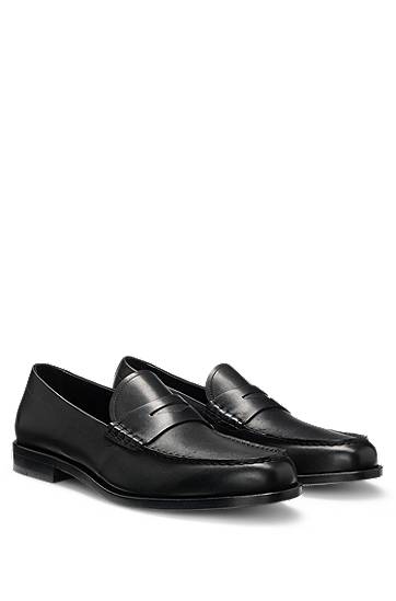 Кросівки та взуття BOSS Smooth Leather Penny Loafers чорний | 50548278