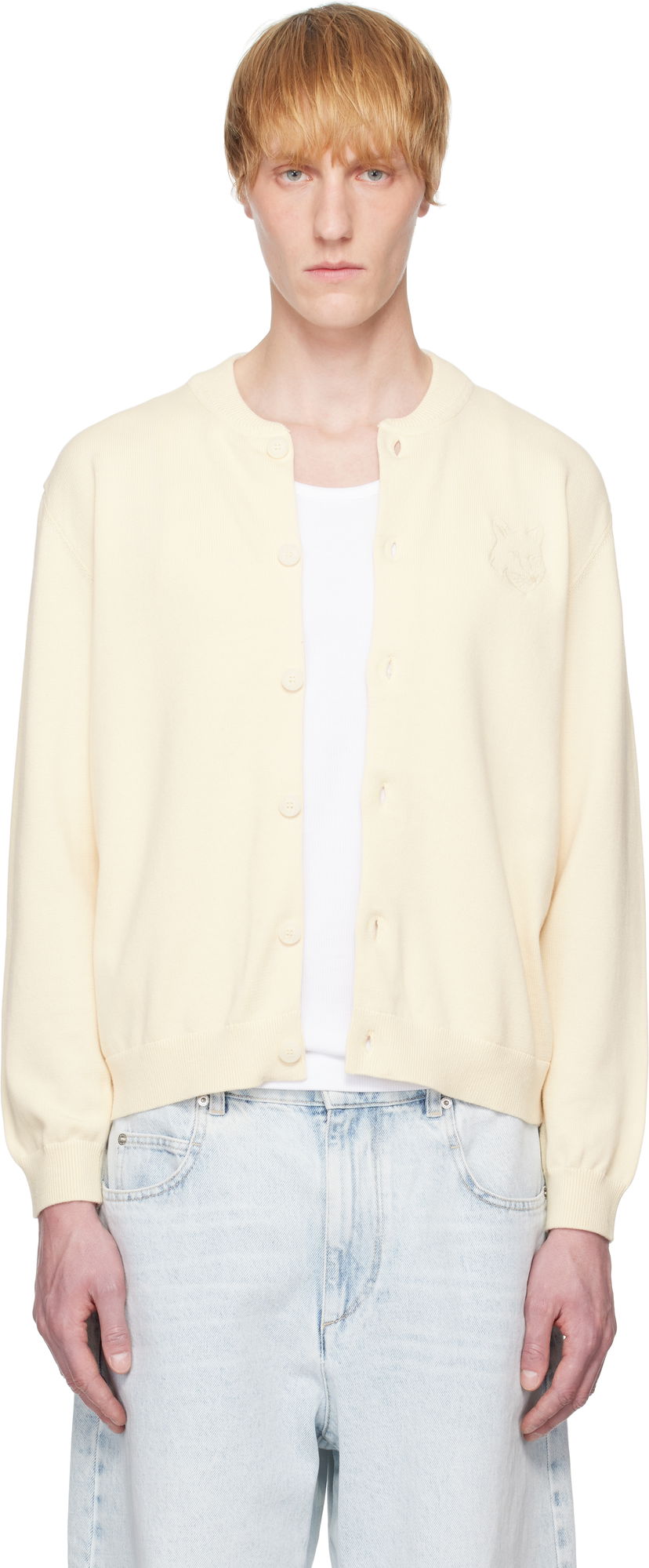 Cветр MAISON KITSUNÉ Maison Kitsuné Fox Head Embroidered Cardigan Жовтий | OM02135KT1135