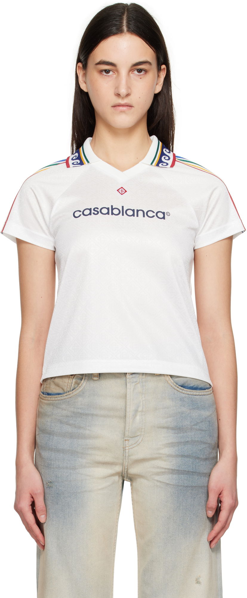 Футболка Casablanca Casablanca Jacquard Monogram Football T-Shirt білий | WPS25-JTP-302-01