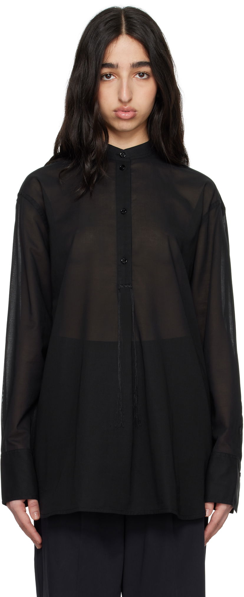 Сорочка TOTEME TOTEME Stand-Collar Sheer Shirt чорний | 252-WRT0427-FB0372