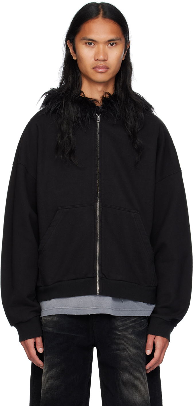 Світшоти We11done Faux Fur Trim Zip-Up Hoodie чорний | WD-TJ2-24-811-U-BK
