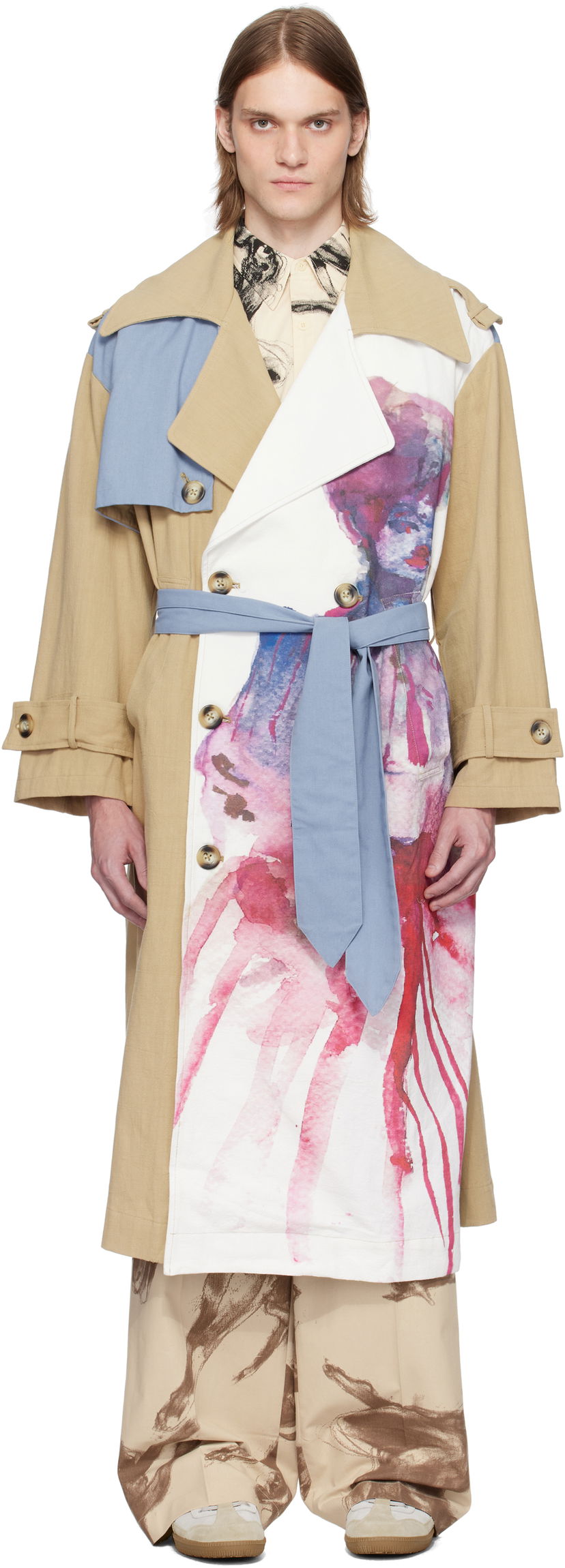 Тренчкот KidSuper KidSuper Painted Girl Trench Coat Синій | SS25-OW-23
