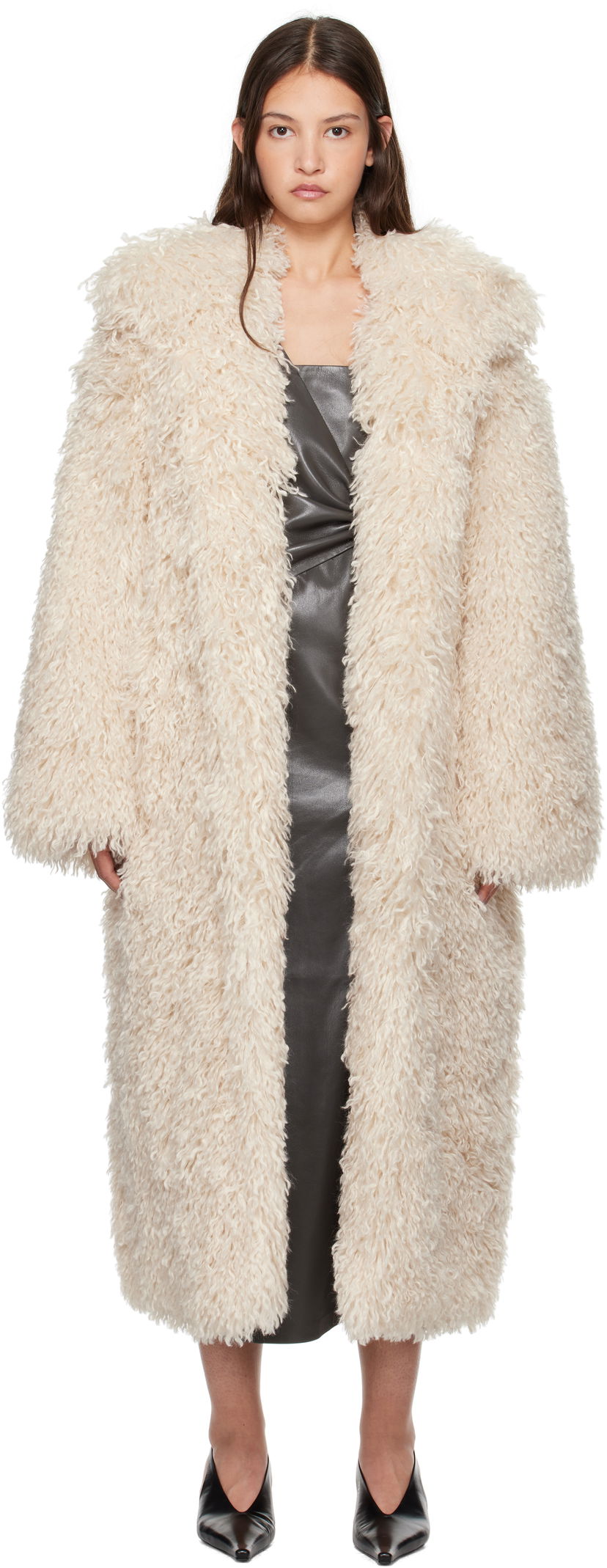 Пальто Nanushka Nanushka Kilah Faux-Fur Long Coat бежевий | NU24FWOW40271
