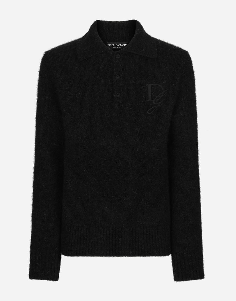 Сорочка поло Dolce & Gabbana Polo-shirt Long-sleeved Embroidered Logo Сірий | GXZ48ZJFMIMN1254