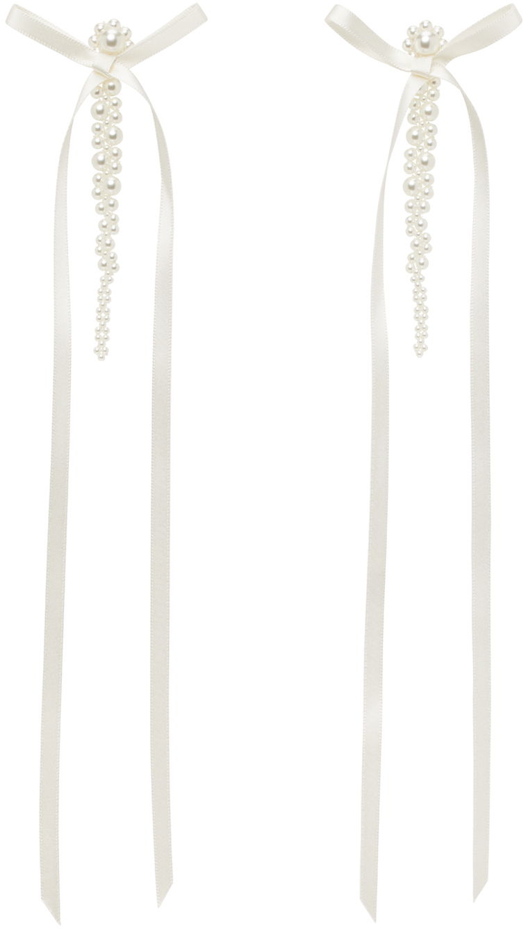 Сережки Simone Rocha Simone Rocha Bow Ribbon Pearl Drop Earrings білий | ERG410 0904