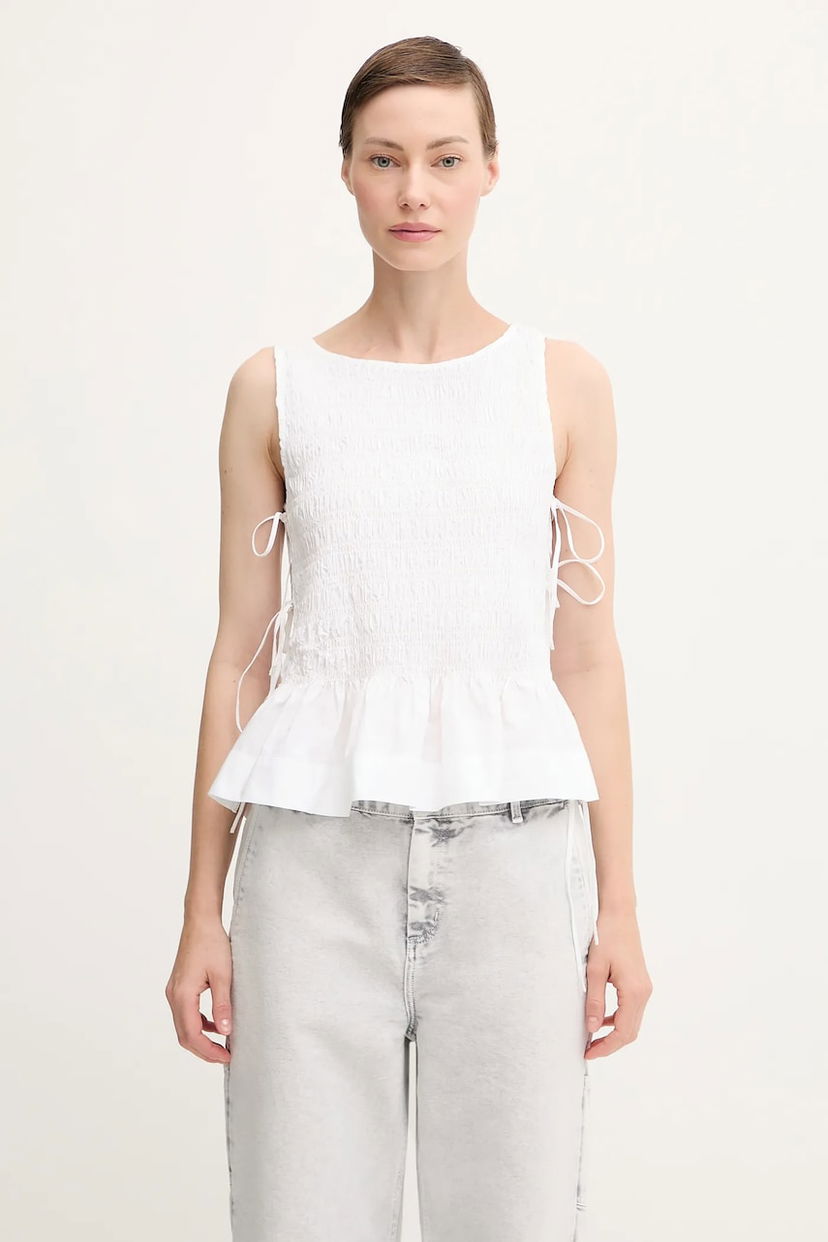 Безрукавка GANNI GANNI Cotton Poplin Smock Tie String Top білий | W0886