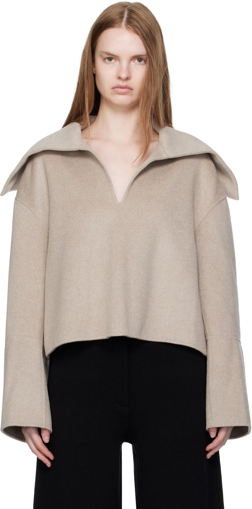 Cветр Nanushka Nanushka Maxe Cropped Wool Sweater бежевий | NW25PFJK12992