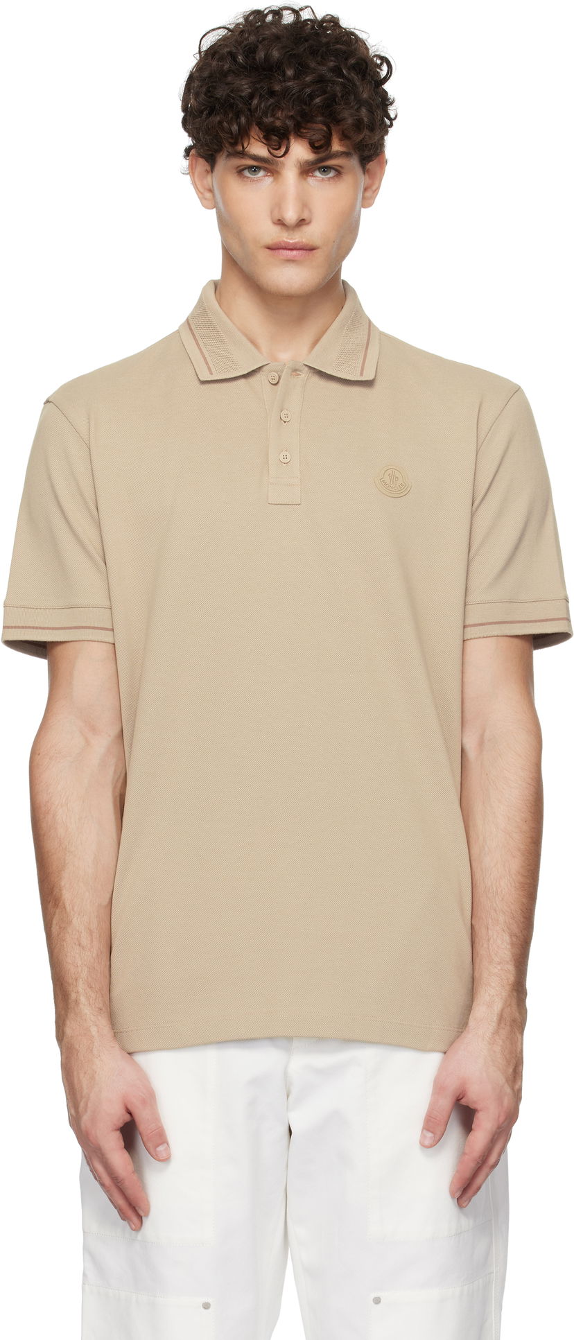 Сорочка поло Moncler Cotton Polo Shirt With Logo Patch бежевий | K10918A0000889A16