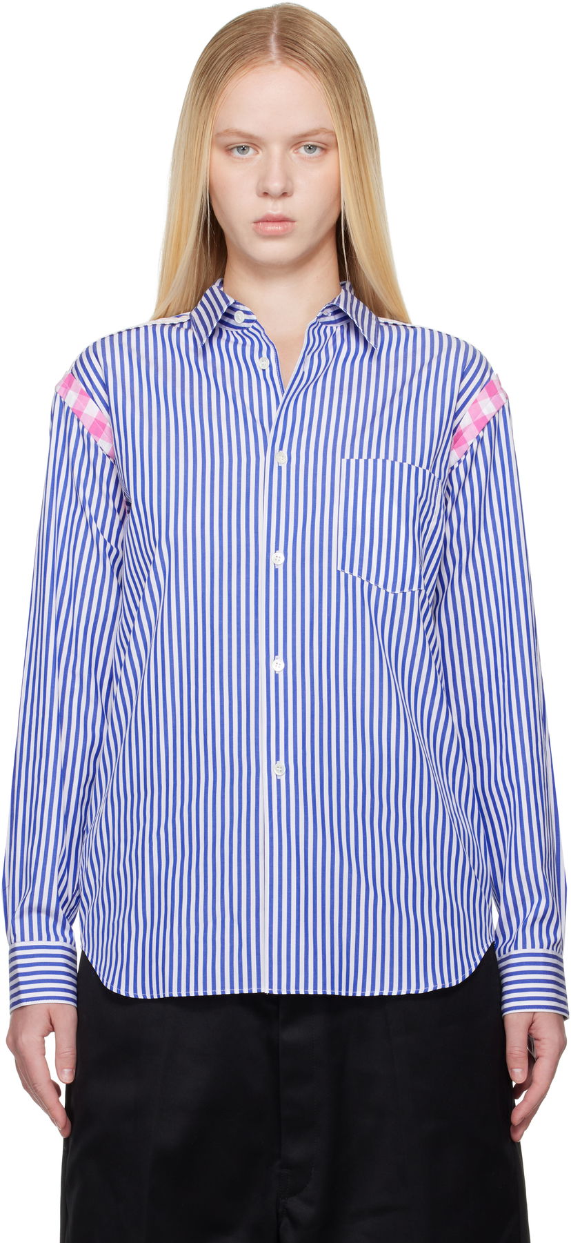 Сорочка Comme des Garçons Comme des Garçons Striped Gingham Trim Shirt Синій | FO-B020-S25