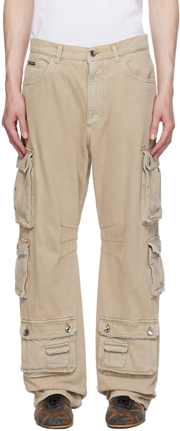 Штани карго Dolce & Gabbana Beige Distressed Denim Cargo Pants бежевий | GVK6XDG8JL1