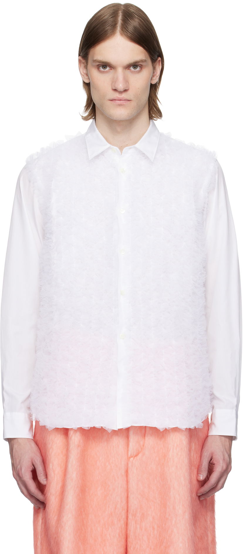 Сорочка Comme des Garçons Homme Plus Cotton Broad & Nylon Tulle Shirt білий | PO-B025-051