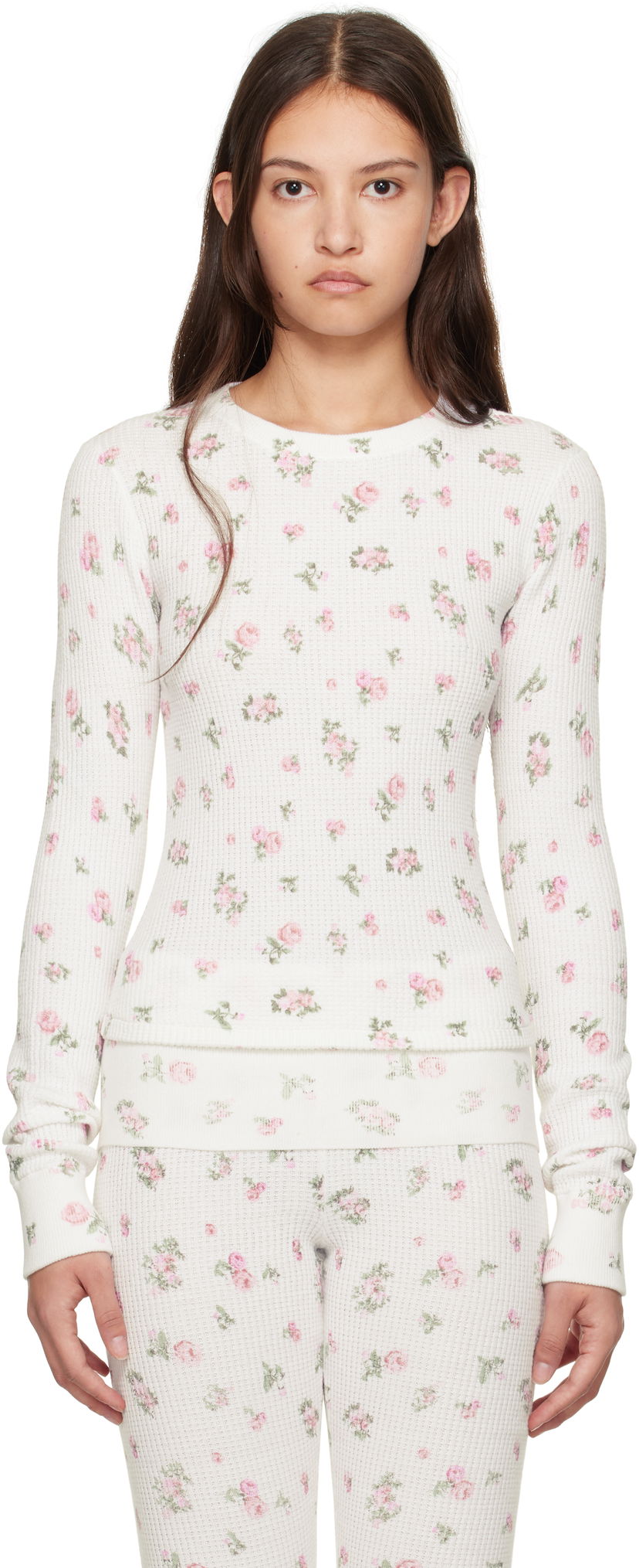 Футболка GUIZIO Guizio Long Sleeve Rosebud Thermal Top білий | H24101K082