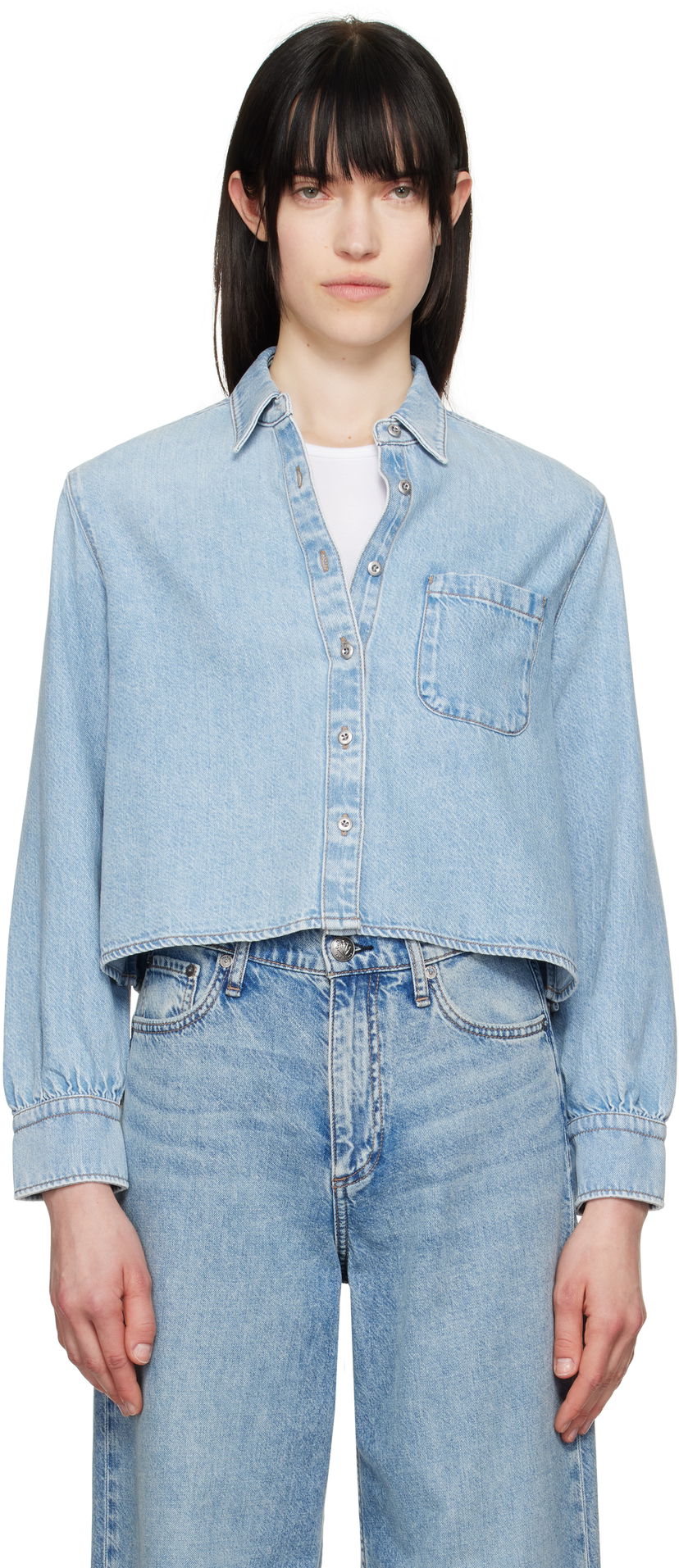 Сорочка rag & bone Rag & Bone Featherweight Cropped Maxine Denim Shirt Синій | WDD25S1446UFGR