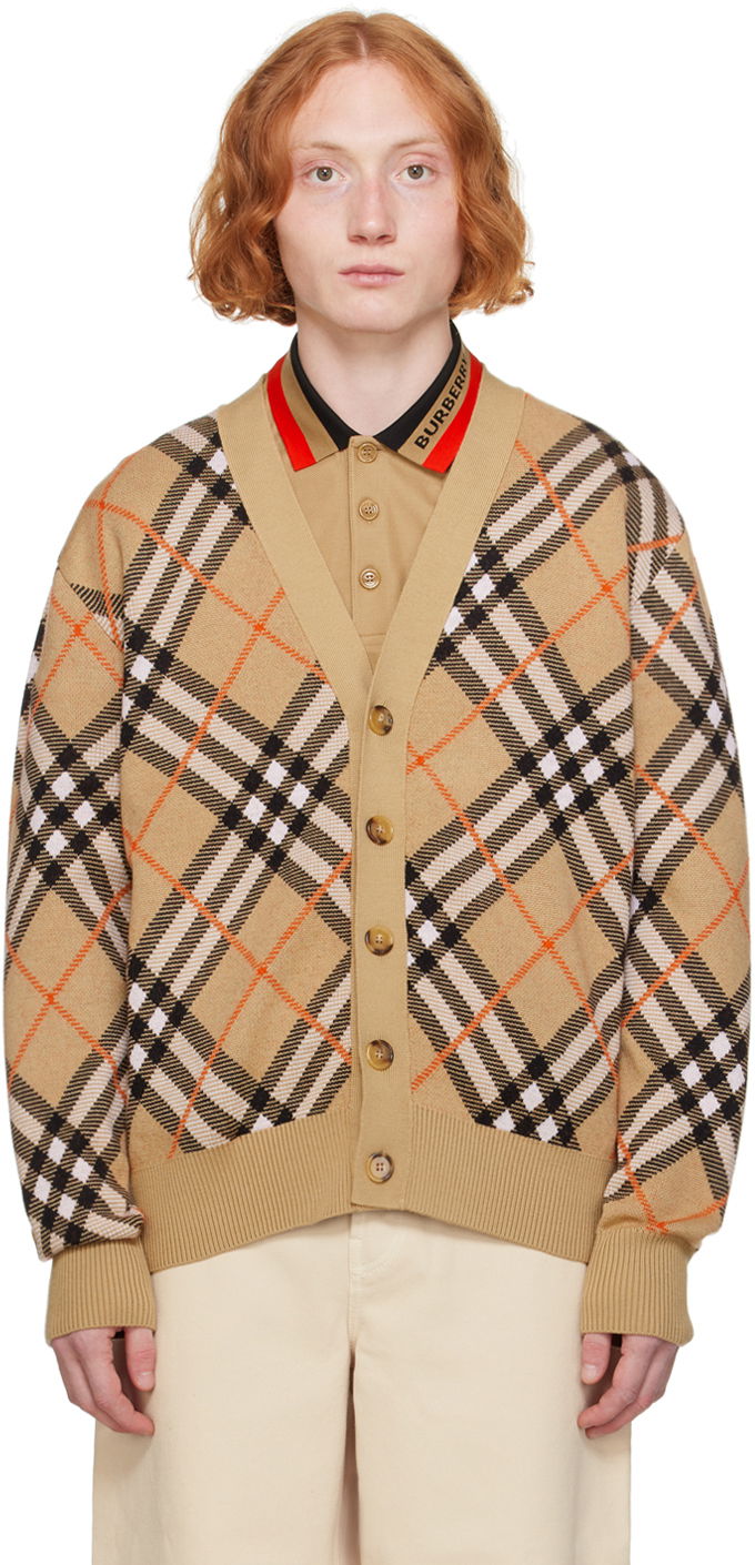 Cветр Burberry Beige Check Cardigan бежевий | 8093494