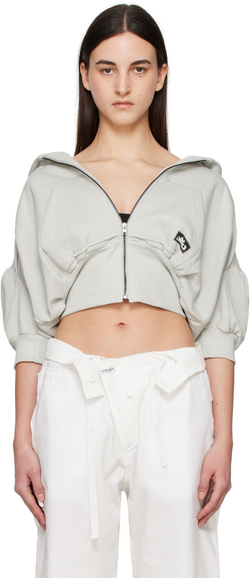 Світшоти Ottolinger Ottolinger Cropped Short Sleeve Hoodie Сірий | 11560011502
