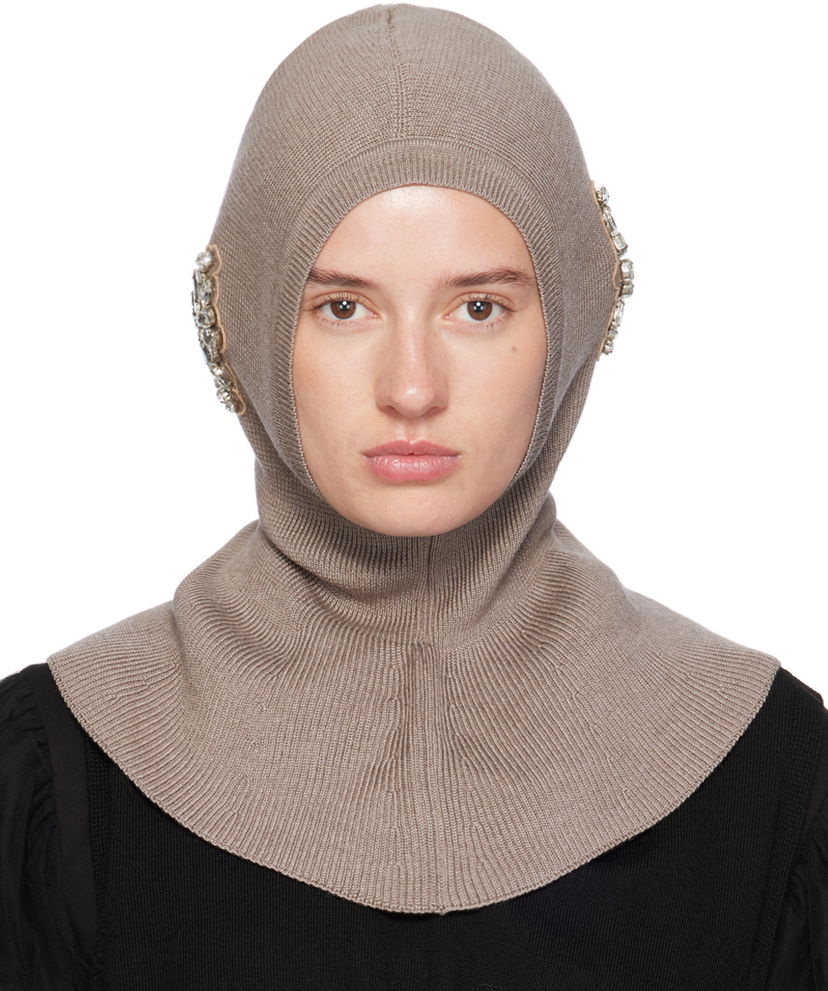 Шапка Simone Rocha Simone Rocha Embellished Knit Balaclava бежевий | KMK5WB 0647