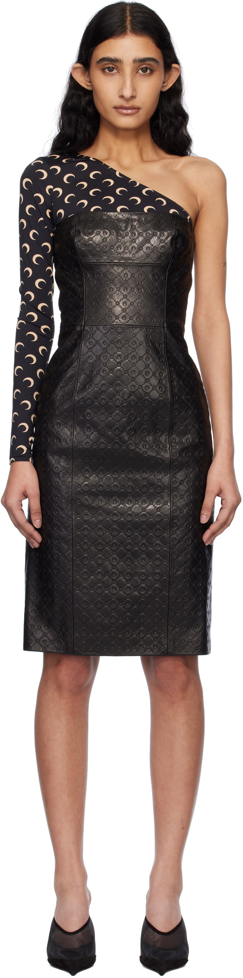 плаття Marine Serre Marine Serre Moonogram Embossed Leather Midi Dress чорний | WDR315A RLEA0021