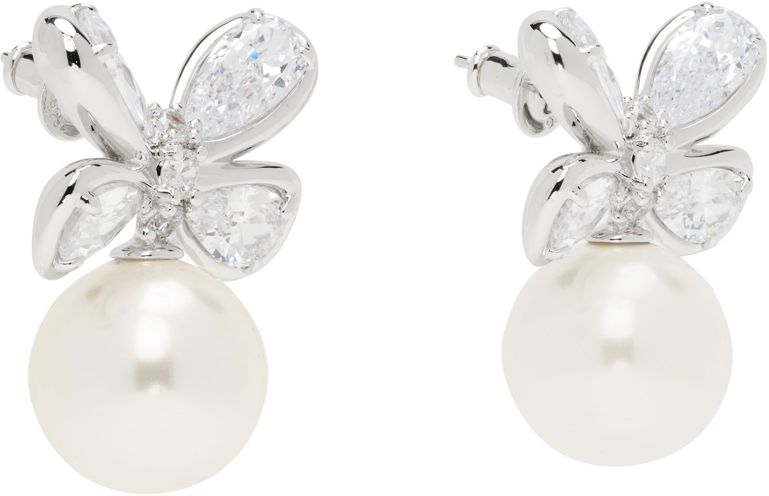 Сережки SHUSHU/TONG YVMIN Edition Zirconia Butterfly Pearl Stud Earrings білий | 24720WHT00DN2, 1