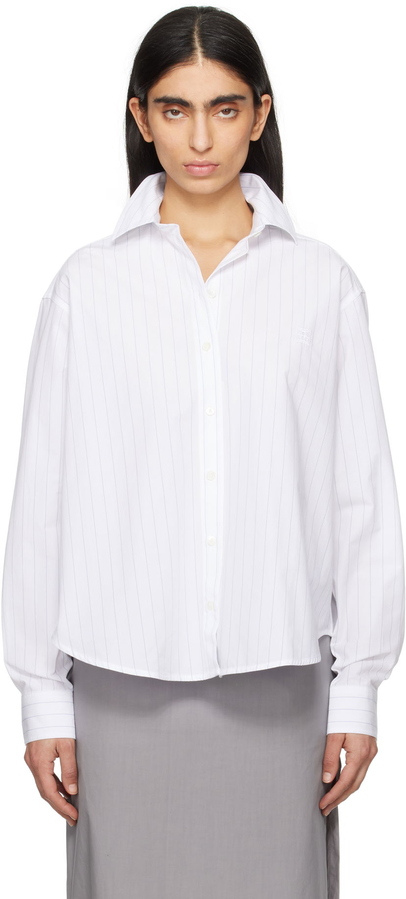 Сорочка TOTEME TOTEME Monogram Striped Cropped Shirt білий | 252-WRT0356-FB0076