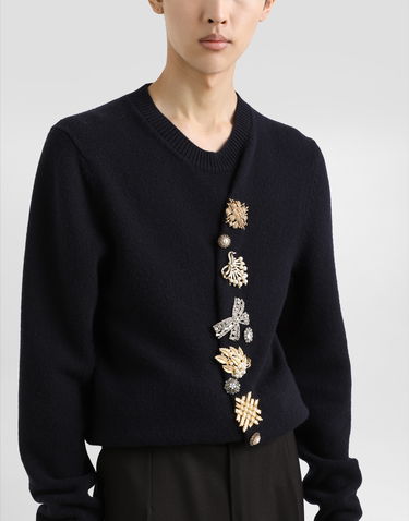 Cветр Dolce & Gabbana Wool Round-Neck Sweater With Jeweled Buttons чорний | GXX91ZJCVWRB0665, 3