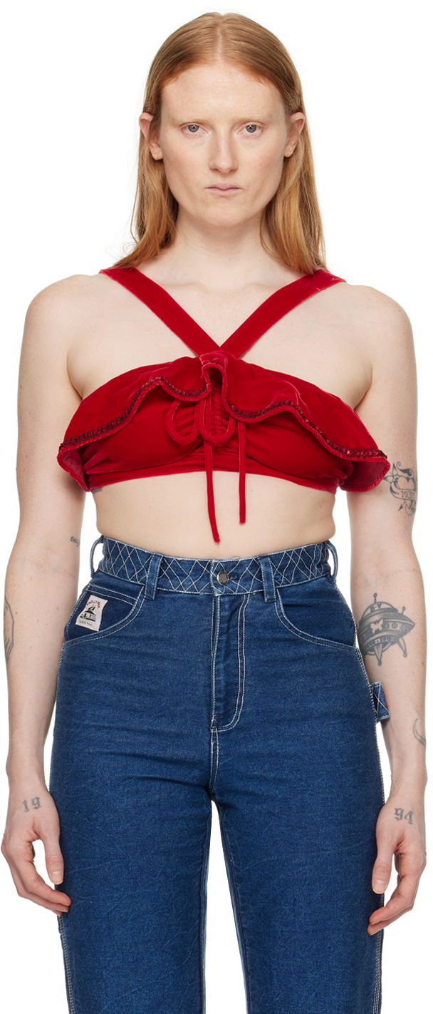 Безрукавка Bode Velvet Ruffle Bra Червоний | WRF23UP008